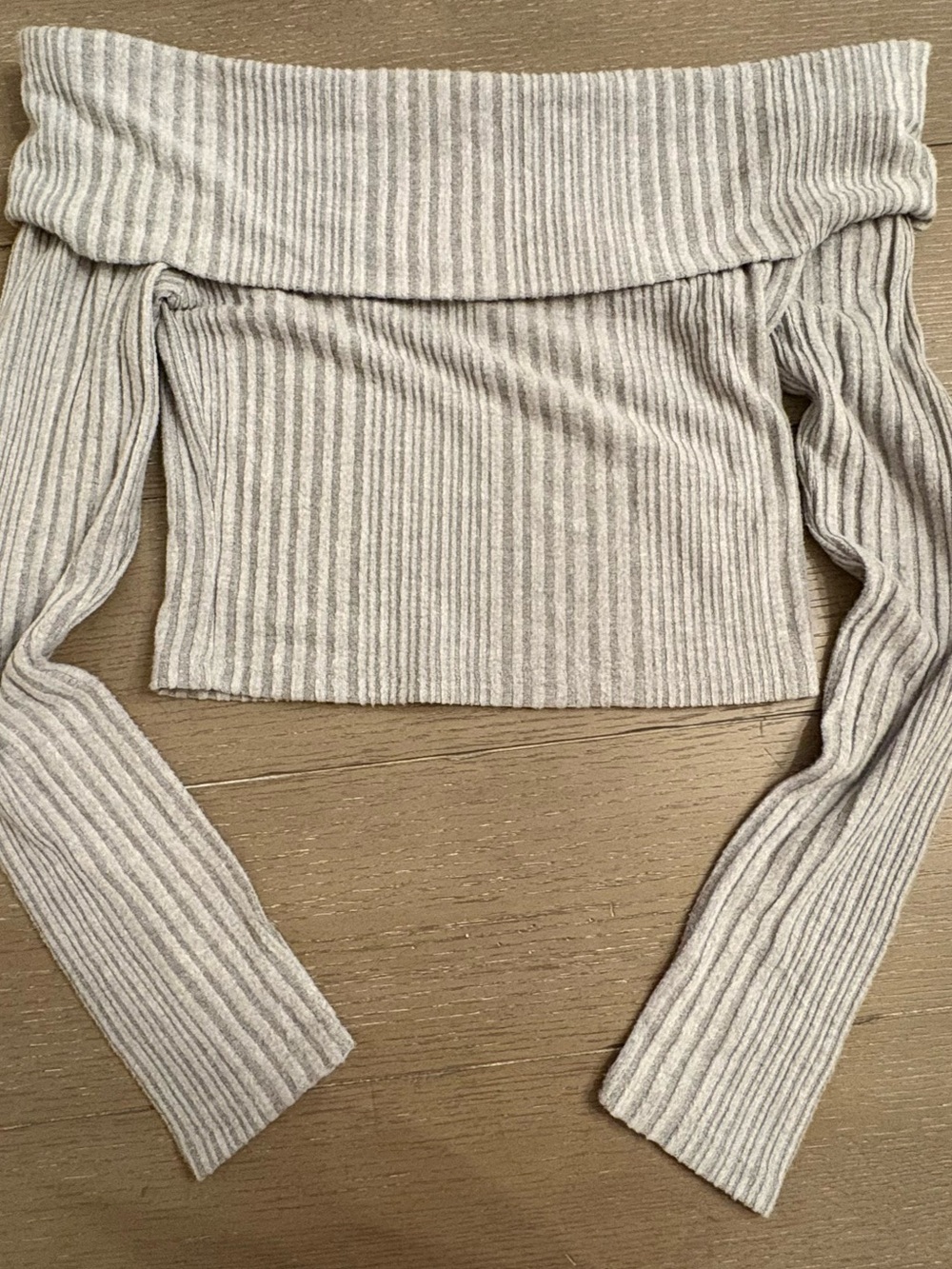 Altar'd State Light grey Ribbed Off-the-Shoulder Crop Sweater